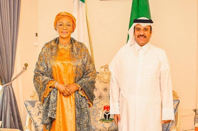 Nigeria First Lady Received The Esteemed Ambassador of the State of Qatar, Dr. Ali bin Ghanek Al-Hajri, who paid senator Oluremi Tunibu a courtesy visit at the Aso Villa.