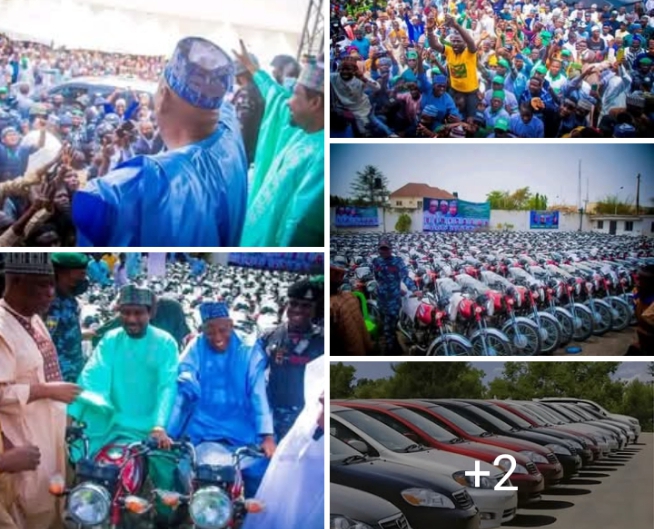 Kano Stands Still as Senator Barau Distributes 61 cars 1,137 motorcycles to APC leaders